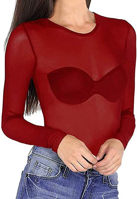 Picture of Autumn 2023 Black Transparent Mesh Base Shirt Women's Long-sleeved Sexy Perspective Thin Mesh Shirt Super-stretch Shirt