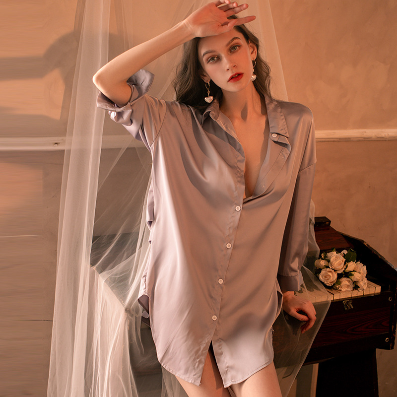 Night Ting Xiang Sexy Lingerie Boyfriend Style Shirt Pajamas Women's Large Size Uniform Temptation Cardigan Clothes Home Clothes