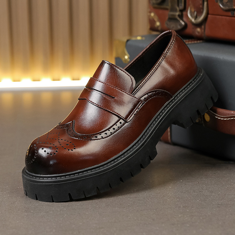 Men's Casual Style Leather Shoes, Trendy Large-Toe Slip-On Loafers, Men's Business Thick-Soled Heightening Large Size 4546 Men