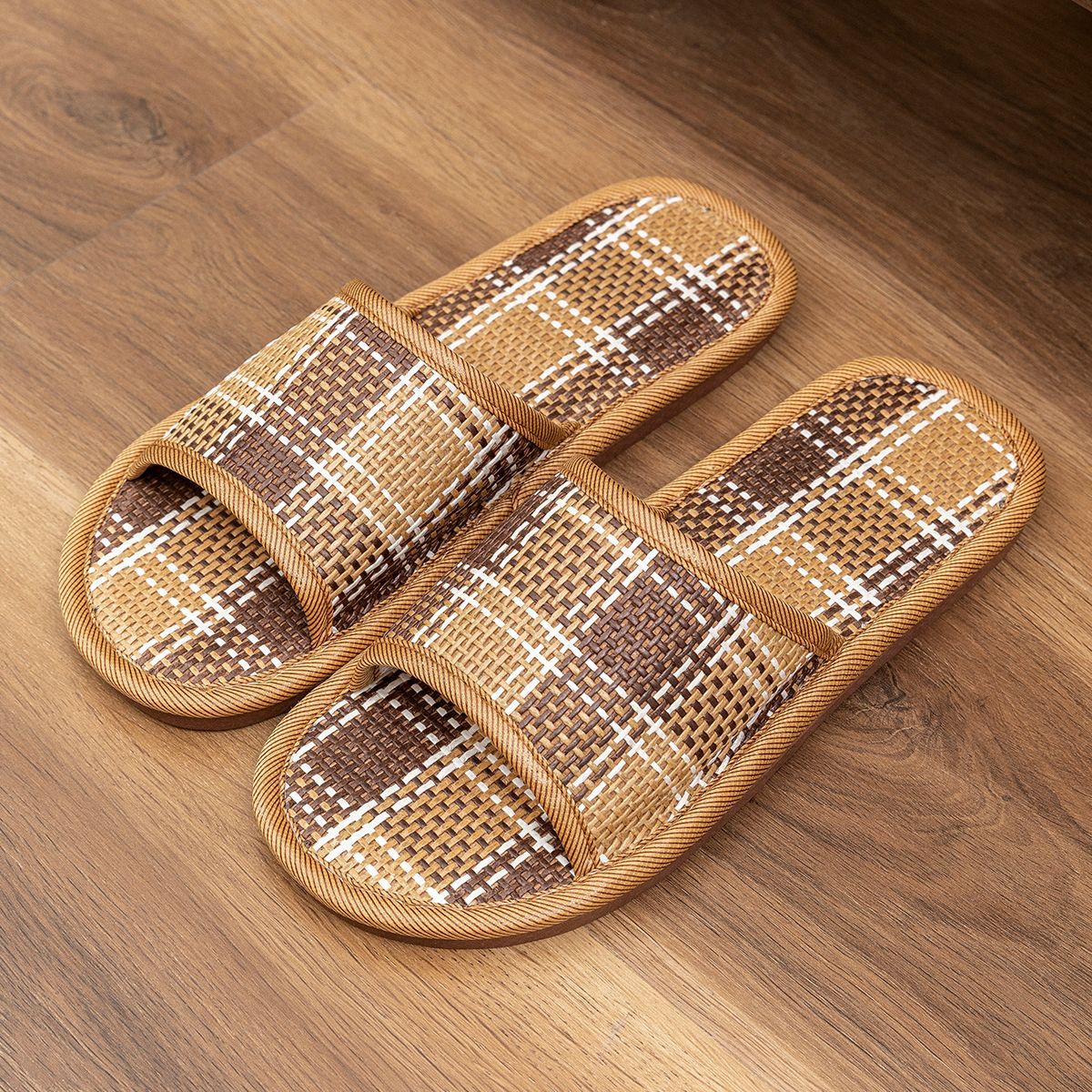 Linen Slippers Women's Summer Mute Breathable Bamboo Mat Compilation Home Indoor Non-Slip Deodorant Rattan Grass Slippers Men's Batch
