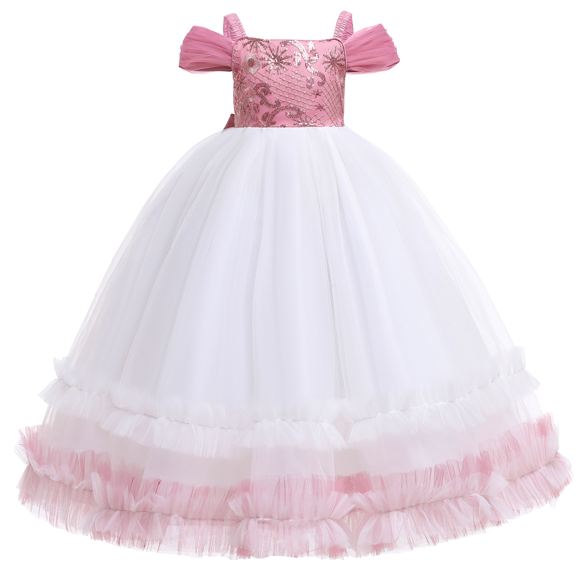 Picture of 2025 New Children's Dress Long One Shoulder Princess Dress Large Children's Side Embroidery Long Dress Stage Performance Dress