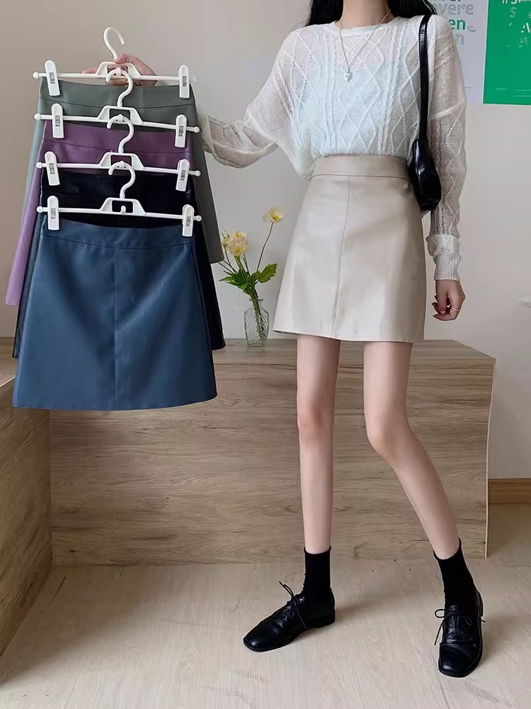 PU Leather Skirt Women's Autumn and Winter New 2023 Vintage High Waist Slimming Skirt Black Fashionable Korean-style Hip Skirt