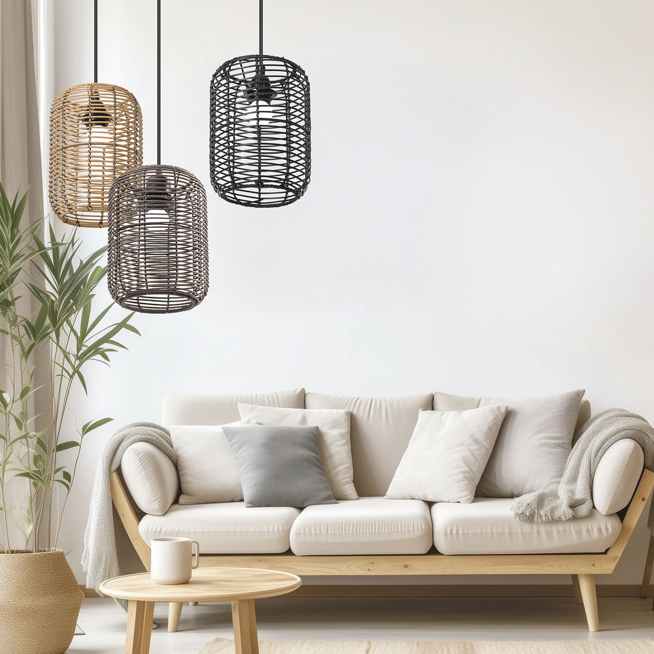 Picture of Hotel B&B Restaurant Retro Simple Hanging Creative Wabi-Sabi Style Chandelier Decorative Plastic Imitation Rattan Woven Lampshade