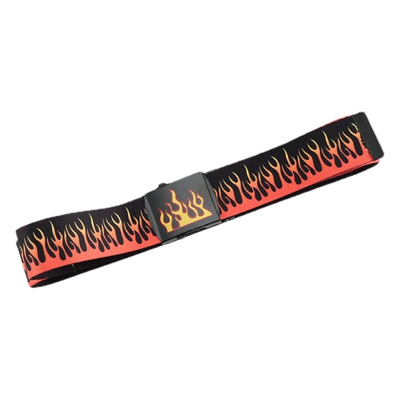 Spot Harajuku Fashion Hip-Hop Korean Style Trendy Men's Canvas Belt Personalized Casual Flame Belt Factory Direct Supply