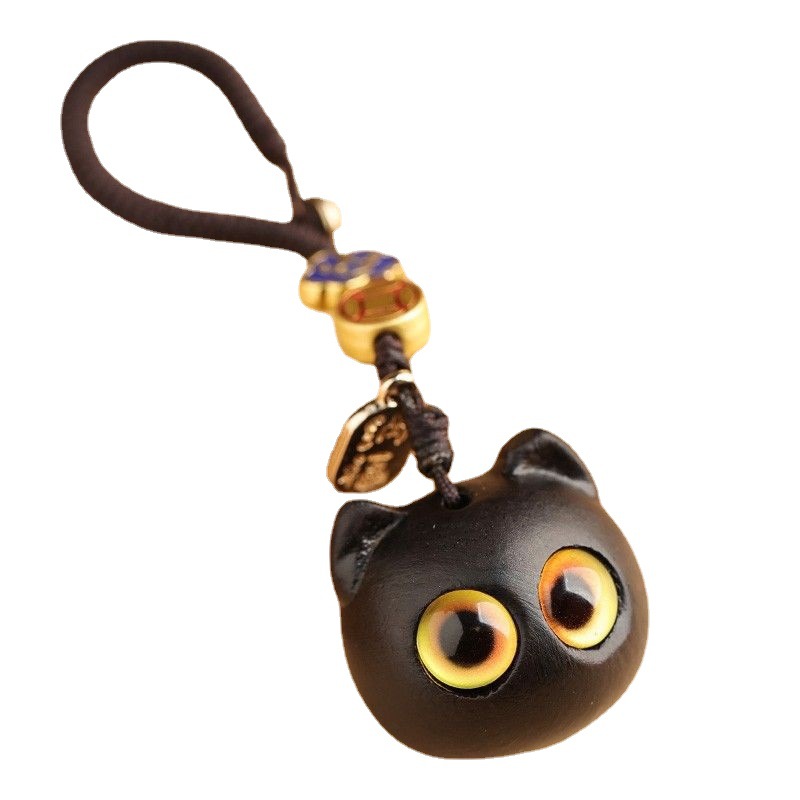 Picture of Cat car keychain pendant men and girls couple sandalwood pendant handmade key hanging chain