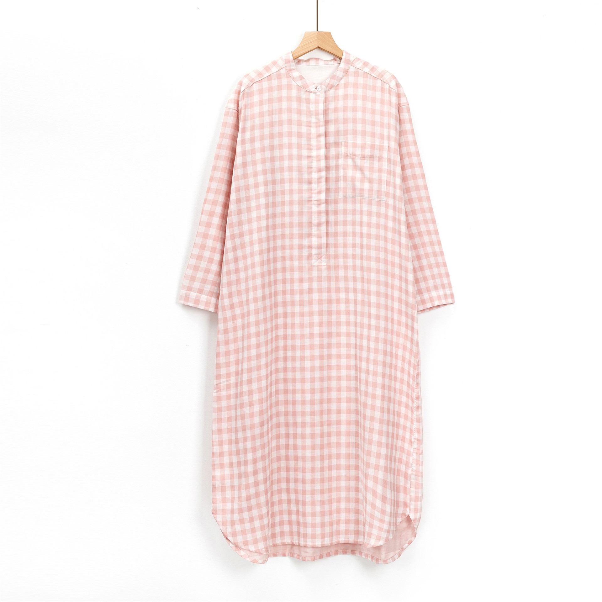 Picture of Double-Layer Gauze Nightgown, Japanese-Style Striped Plaid, All-Cotton Home Dress, Plus Size, Non-See-Through Pajamas, Pure Cotton Fabric, Breathable and Comfortable