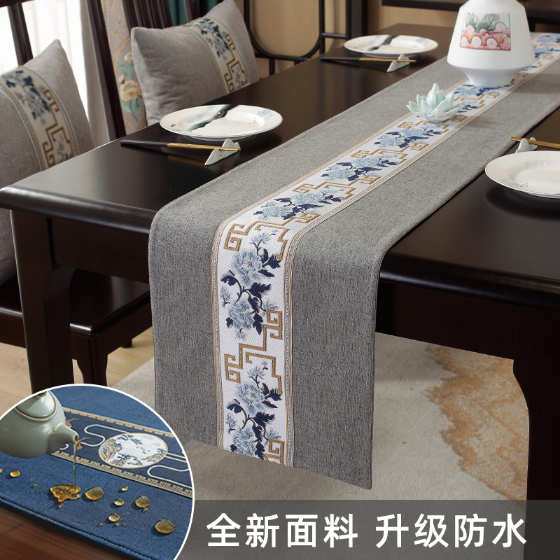 Waterproof Embroider New Chinoiserie Table Flag Chinoiserie Tea Mat Zen Tea Table Fabric Long Tablecloth Cotton and Linen Tea Table Tea Cloth