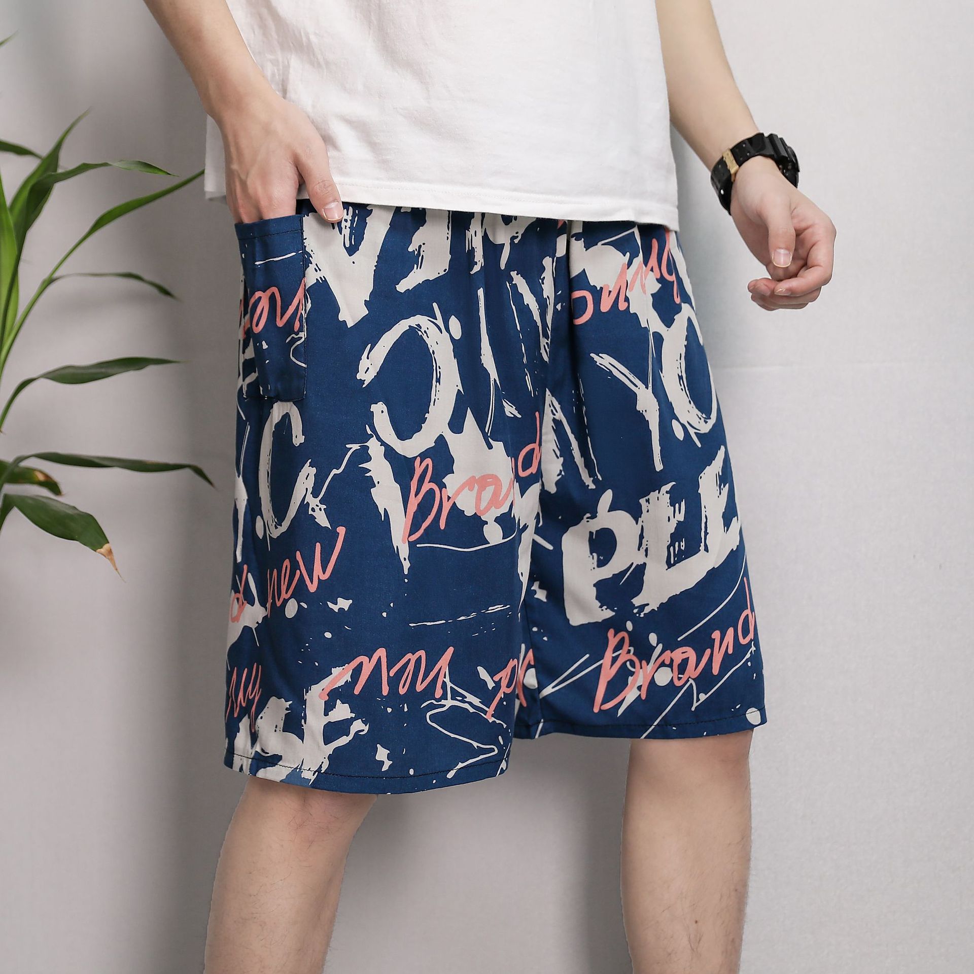 Picture of Cotton Silk Pajama Pants Men's Summer Thin Large Size Loose Shorts Casual Breathable Floral Pants Outer Wear Five-Point Beach Pants