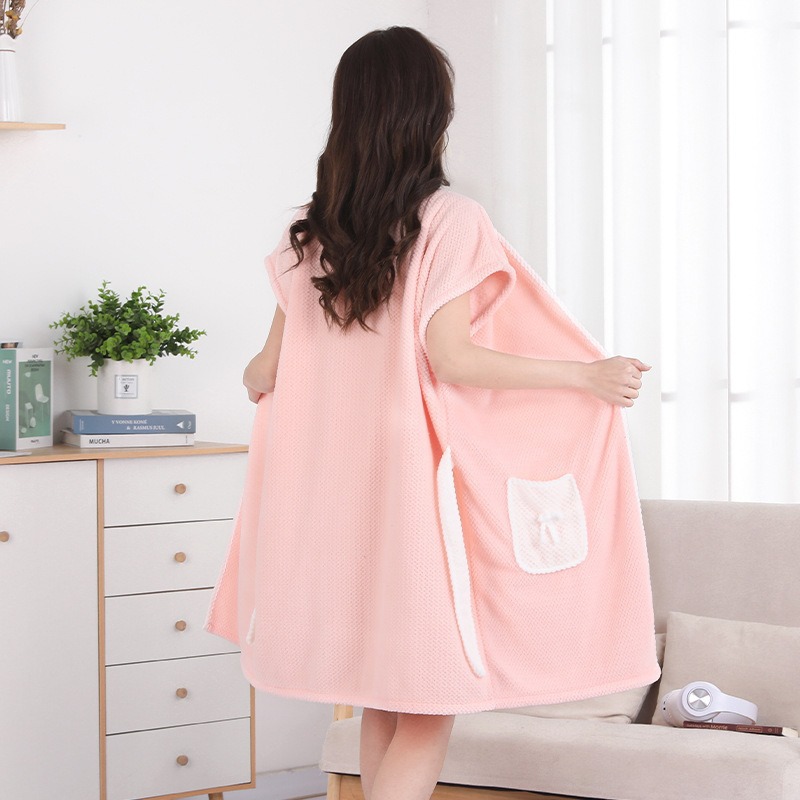 Picture of Manufacturer Wholesale Soft Coral Velvet Casual Bathrobe Household Absorbent Pineapple Plaid Strap Bath Towel Home Ladies Bath Skirt