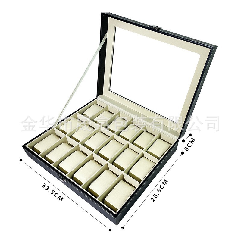 Picture of Manufacturer Recommends Pu Leather Series Watch Box Black Mechanical Watch Multi-Position Storage Box Household Square Gift Watch