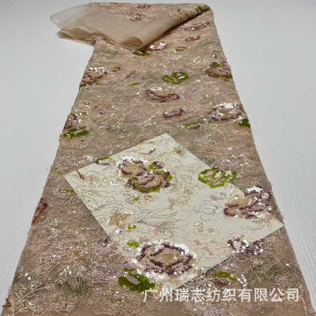 Mesh beads, tube embroidery, heavy industry flower nail beads, sequins, embroidery fabrics, ethnic style dresses, national style cheongsam embroidered fabrics