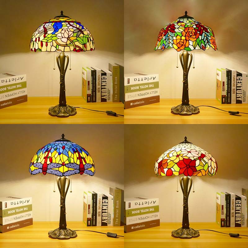 Tiffany European Style Living Room Lighting Wedding Room Festive Stained Glass Table Lamp Pastoral Country Vintage Home Table Lamp