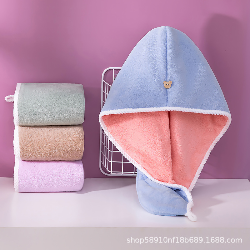 Picture of Two-color Double-layer Dry Hair Cap Coral Fleece Soft Water Absorbent No Hair Drop 2024 New Large Double-sided Wipe Headscarf