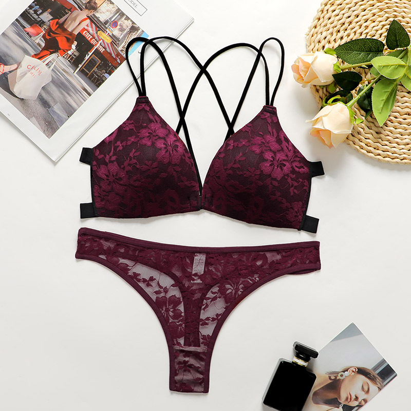 Amazon Explosions Sexy Lace Underwear Panties suit European and American Style Backless Front Buckle Bra suit Supply