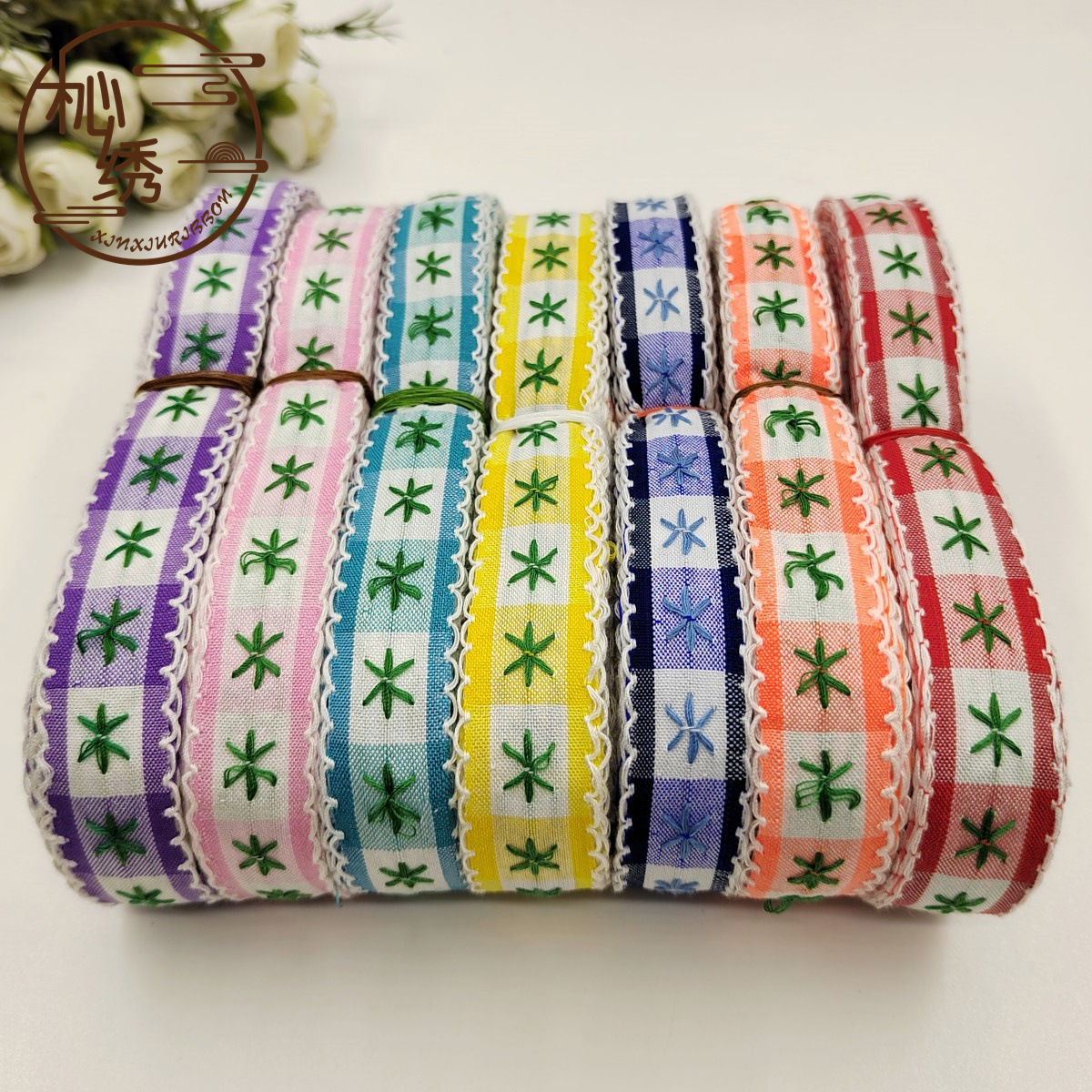 Spot Cotton Jacquard Webbing Textile Accessories Baby Clothes Handmade DIY Accessories Ear Edge Plaid Webbing Wholesale