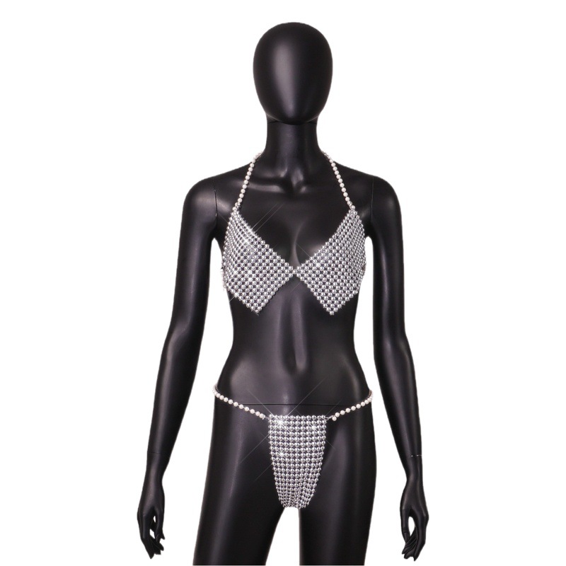 European and American Cross Mirror Amazon Women's Summer New Sexy Three-point Pearl Neck Set Women's Hair XY938