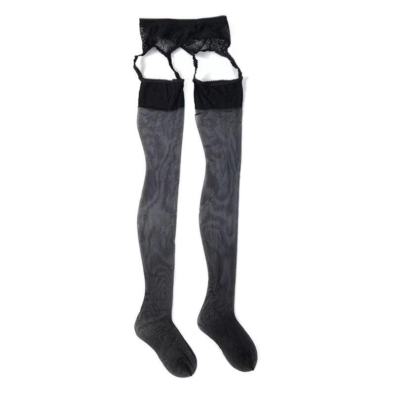 Sexy Lace Lace Black Silk Stockings One-piece Hollow Garter Belt High Barrel Bouncing Open Crotch No Crotch Pantyhose for Women