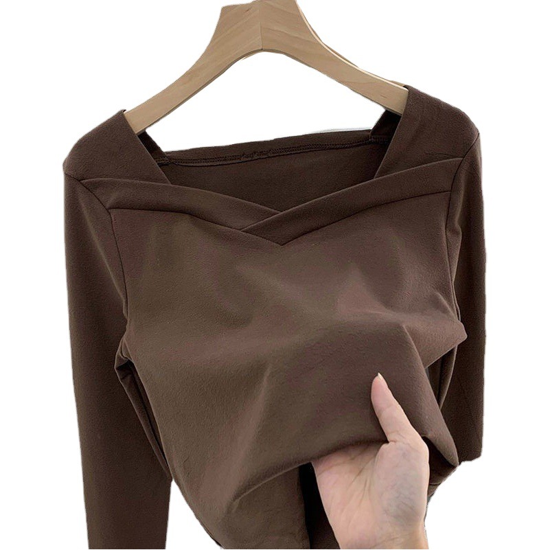 De velvet T-shirt women's clothing spring, autumn and winter New Korean style European station slim fit slimming small niche undershirt