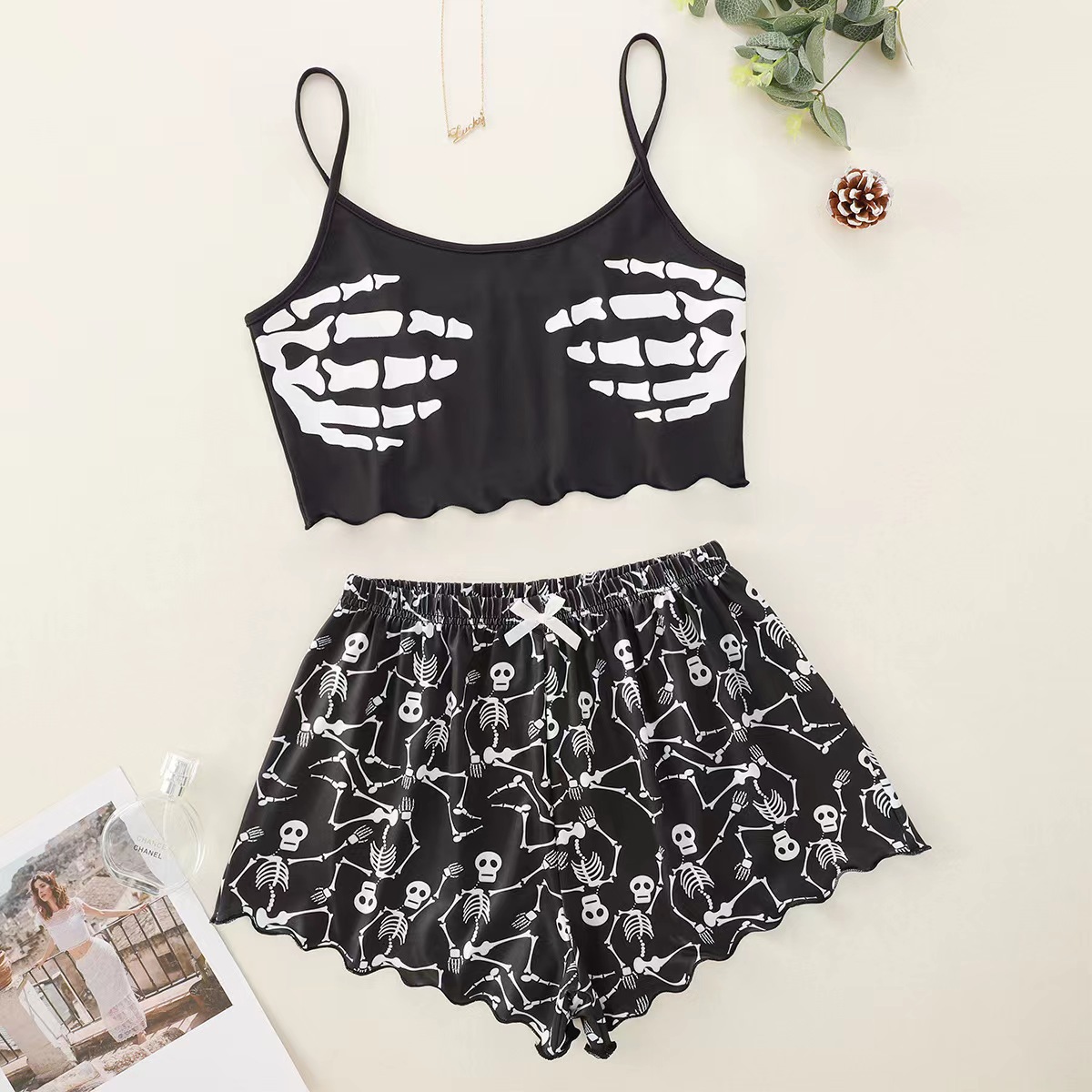 Picture of European and American-style Halloween Pumpkin Printed Sleeveless Top Shorts Home Clothes Pajamas Women's Suit pajamas