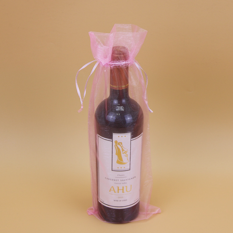 Picture of Drawstring wine bag yarn bag organza drawstring gift yarn bag drawstring red wine gift packaging bag in stock straight hair