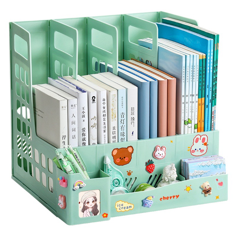 Thickened Bookshelf Desktop Book Stand Kidsren's Learning A4 Four-Link Cute File Frame Office Storage File Frame