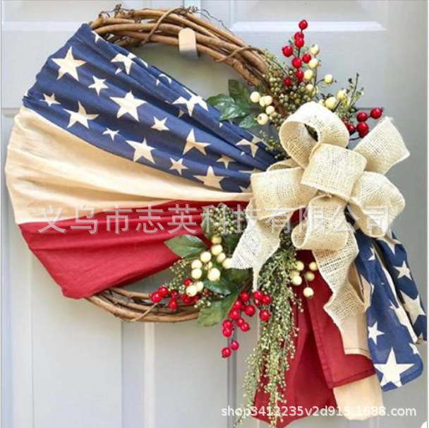 Picture of Amazon American Independence Day flag Garland ornaments national day door hanging wreath holiday decoration props wholesale