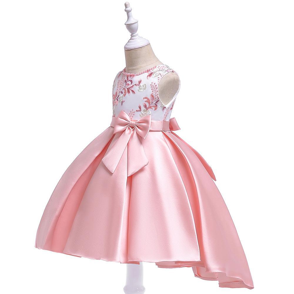 Picture of European and American New Tail Dress Girls Hand-Beaded Embroidered Princess Dress Twill Satin Bow Tuxedo Dress