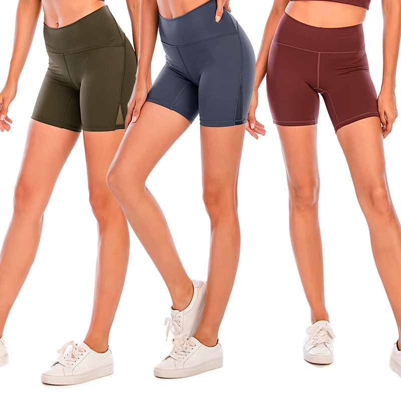 Mesh stitching nude yoga pants women's outer wear summer tight high waist hip lifting breathable running fitness yoga shorts