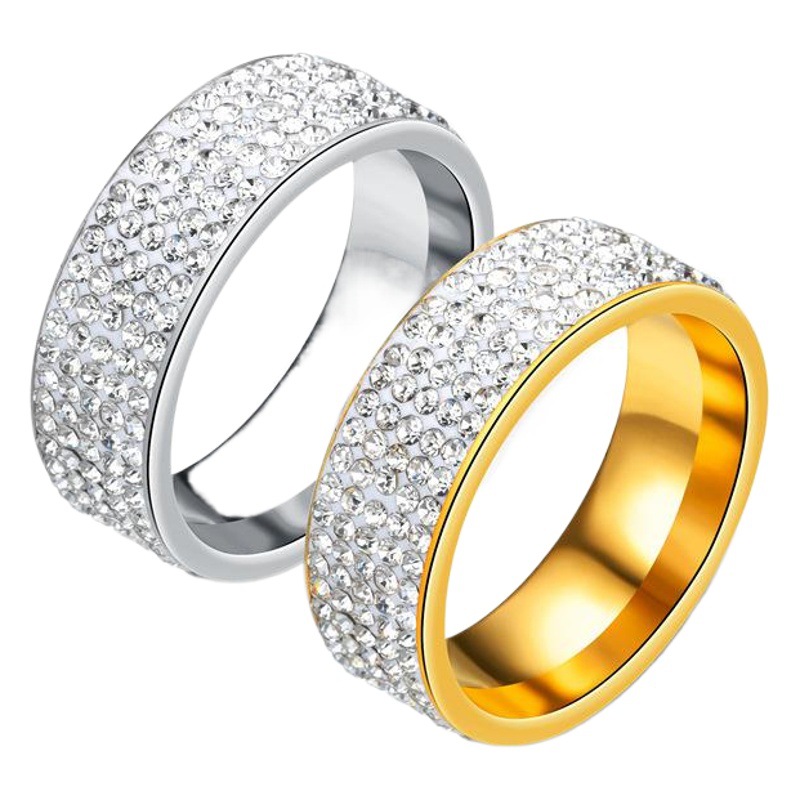European and American Cross-Border Popular Five-Row Diamond Titanium Steel Ring for Women, Popular Diamond Ring, Fashionable Couple Diamond Ring, Hand Jewelry