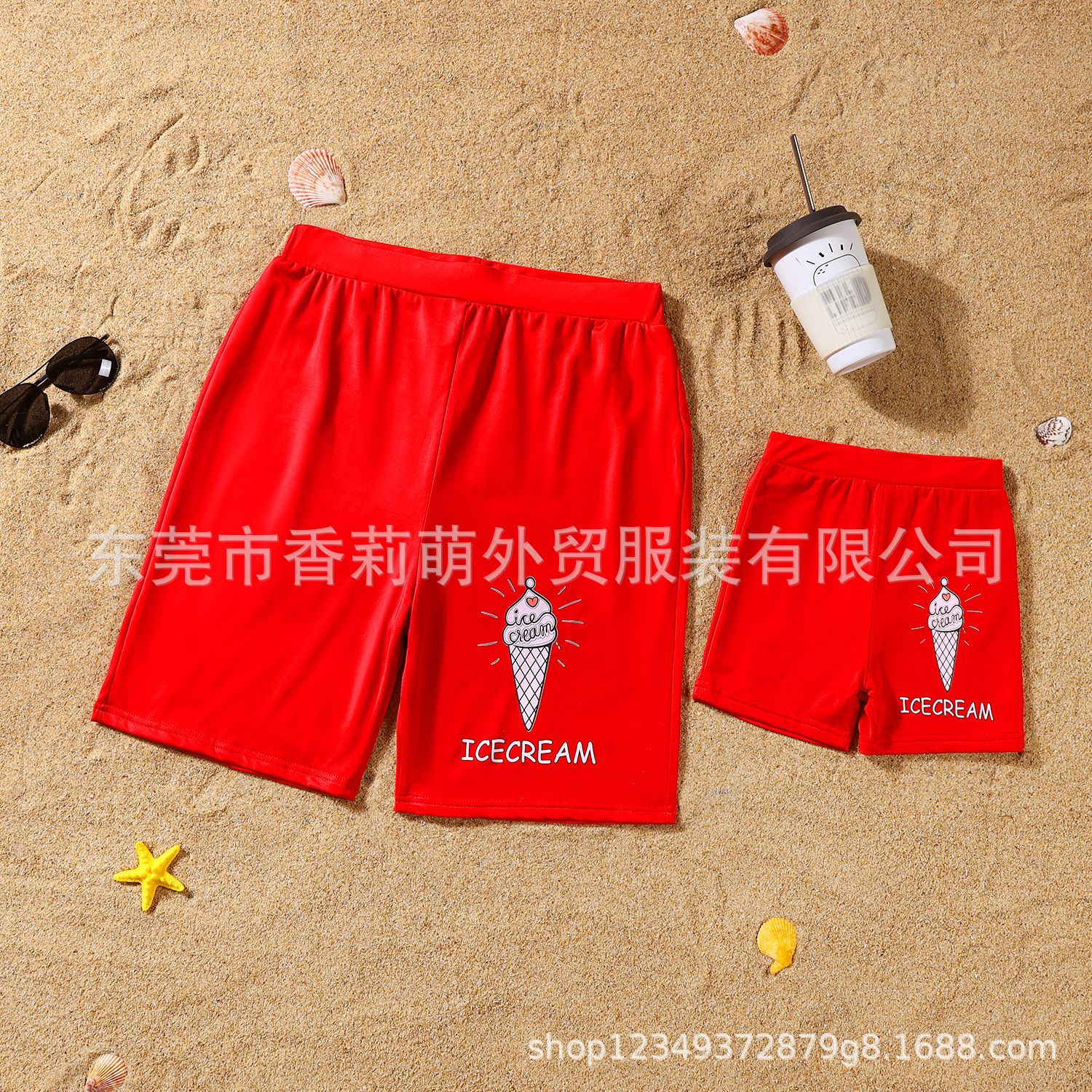Picture of 2022 foreign trade new parent-child family swimsuit red mother-daughter backless bikini men's beach pants factory outlet