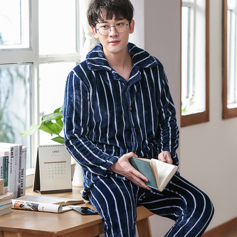 Picture of Winter new men's outdoor pajamas coral fleece pajamas men's thickened flannel home wear one-piece delivery
