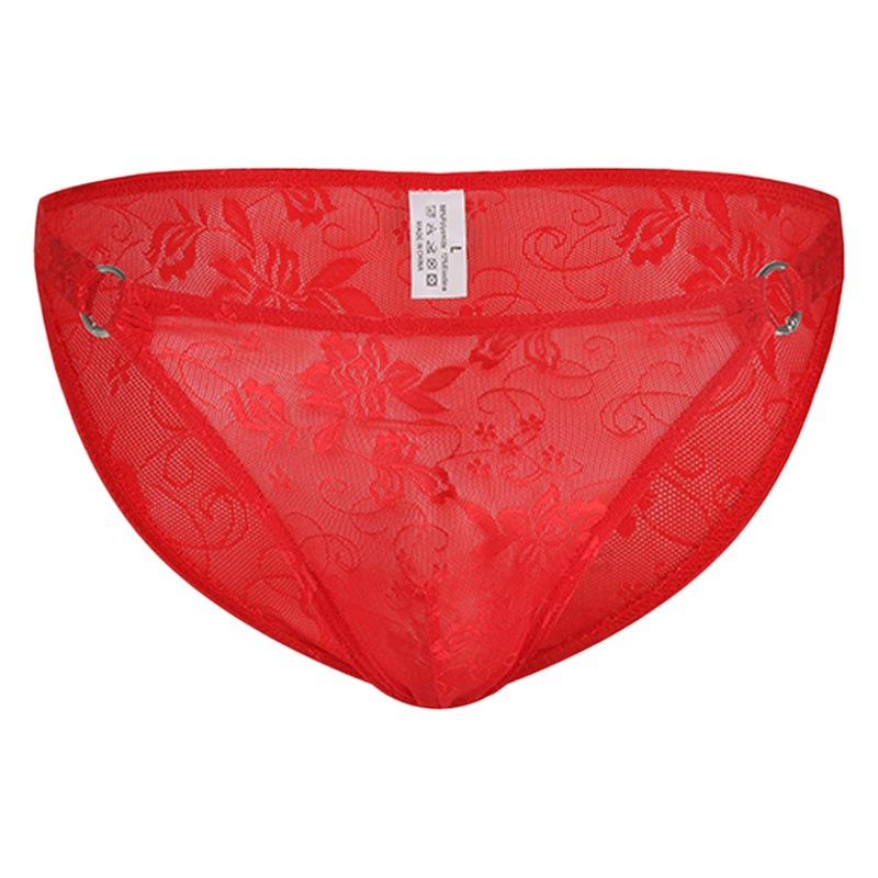 New Men's Lace Bikini Open Sexy Sheer Jacquard Trendy Men's Ring Button Briefs Wholesale