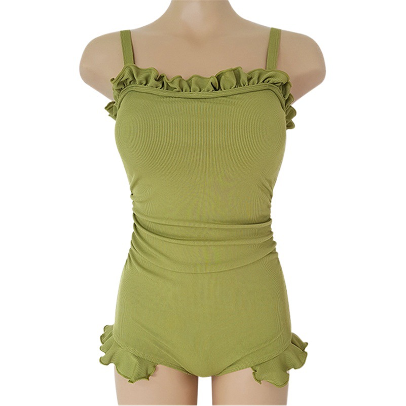 Source manufacturers swimsuit one-piece women's big chest thin wood ear conservative hot spring bathing suit Korean swimsuit