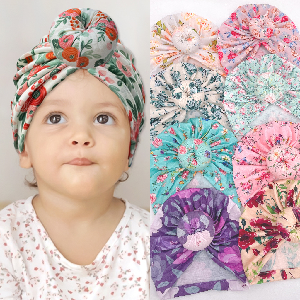 2022 New Children's hat turban hat Baby Printed Donut Indian Pullover Cap Baby turban hat