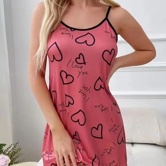 European and American Foreign Trade Summer Beautiful Back Thin Home Clothes Sexy Strap Skirt Love Cartoon Cute Printed Pajamas