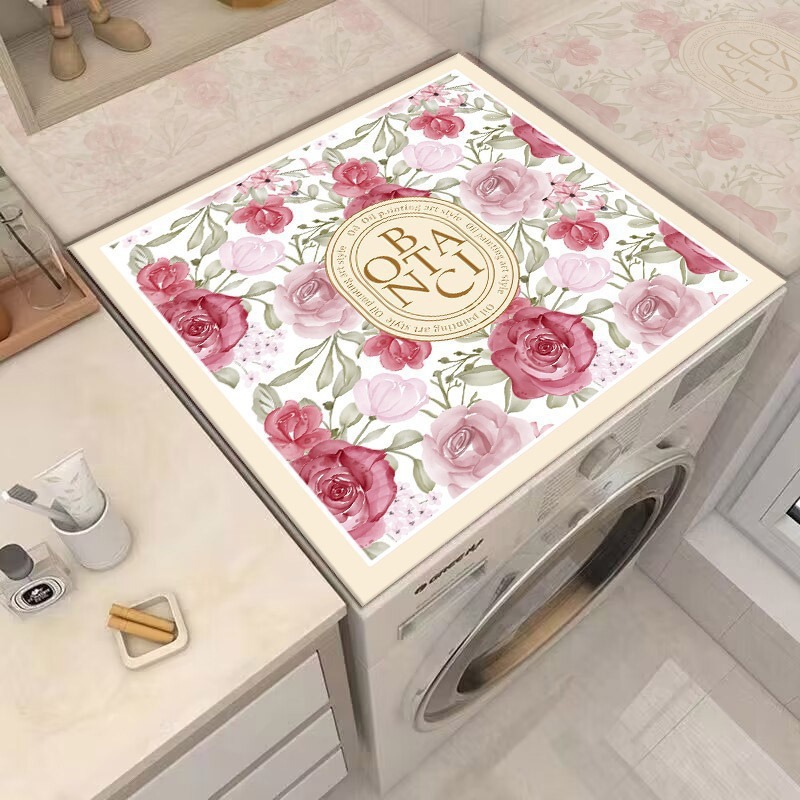 Picture of Drum washing machine cover pad flower diatom mud absorbent draining pad American pastoral style refrigerator microwave oven dust pad