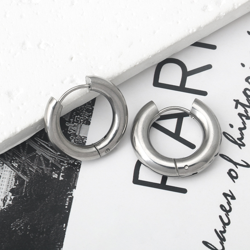 Picture of Stainless steel fashion versatile personality simple plain circle male and female titanium steel earrings earrings earrings earrings earrings