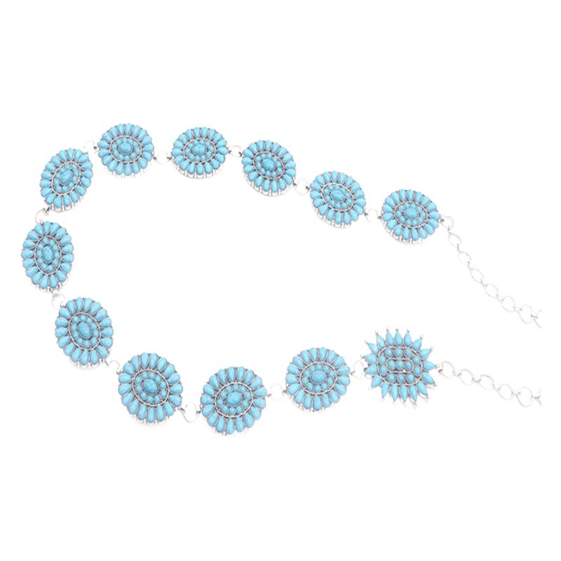 Women's waist chain new personality niche fashion all-match metal turquoise inlay with jeans metal body chain
