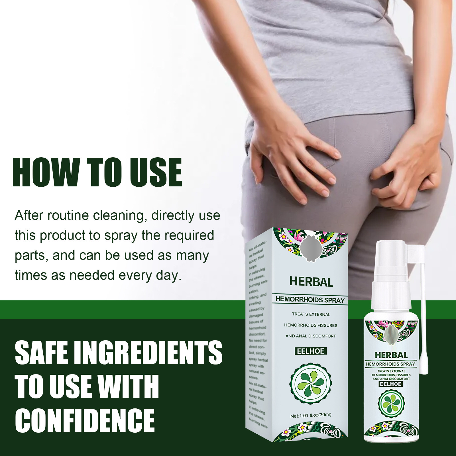 EELHOE Natural Herbal Spray for Swelling, Hemorrhoids, Meat Ball, Hemorrhoids Spray, Internal and External Mixed Anal Spray