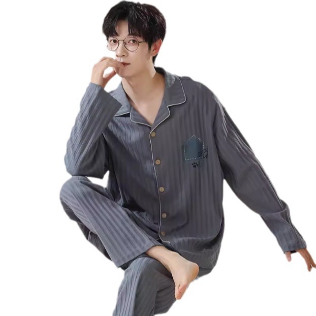 Picture of Pajamas Men's 2024 Spring and Autumn Cotton Long Sleeve Home Clothes Men's Boys Teenagers Thin plus size suit