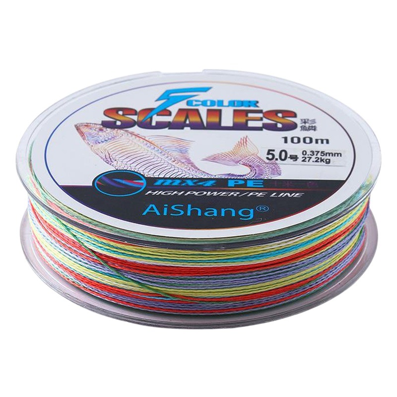 100 meters four-braided powerful line multicolored fishing line one meter color raft fishing line PE multicolored raft fishing line Main line braided line