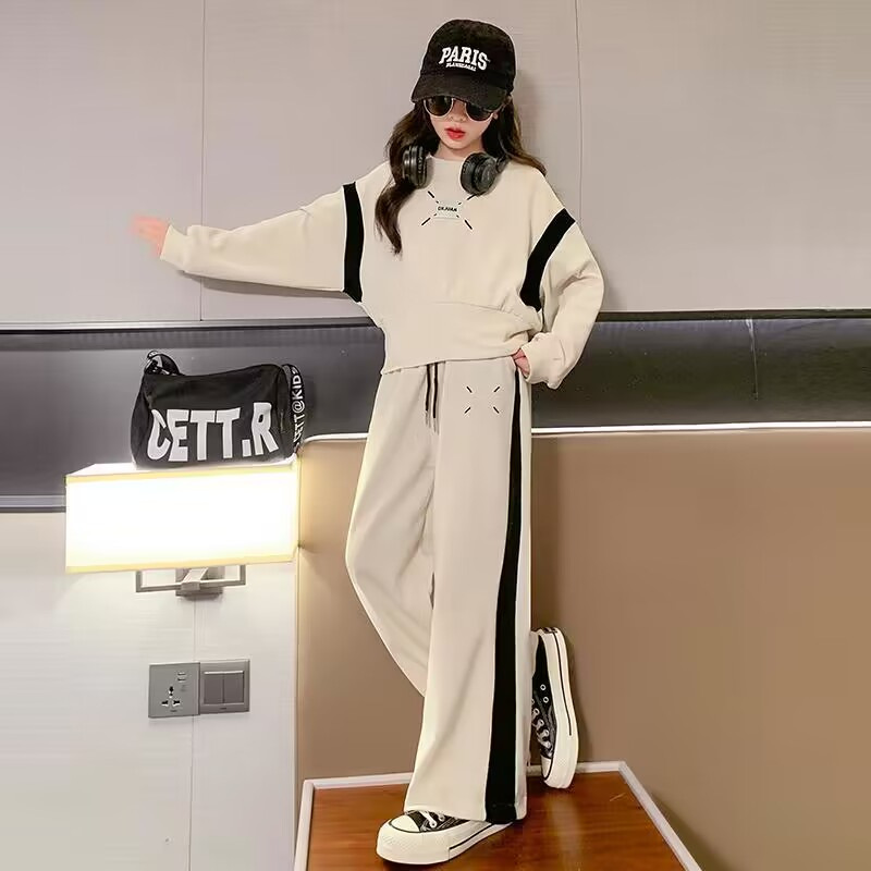 Girls' Sports suit Spring and Autumn New Handsome Fashionable Sweater Large Children's Clothing Girls' Western Style Sports Two-piece Set