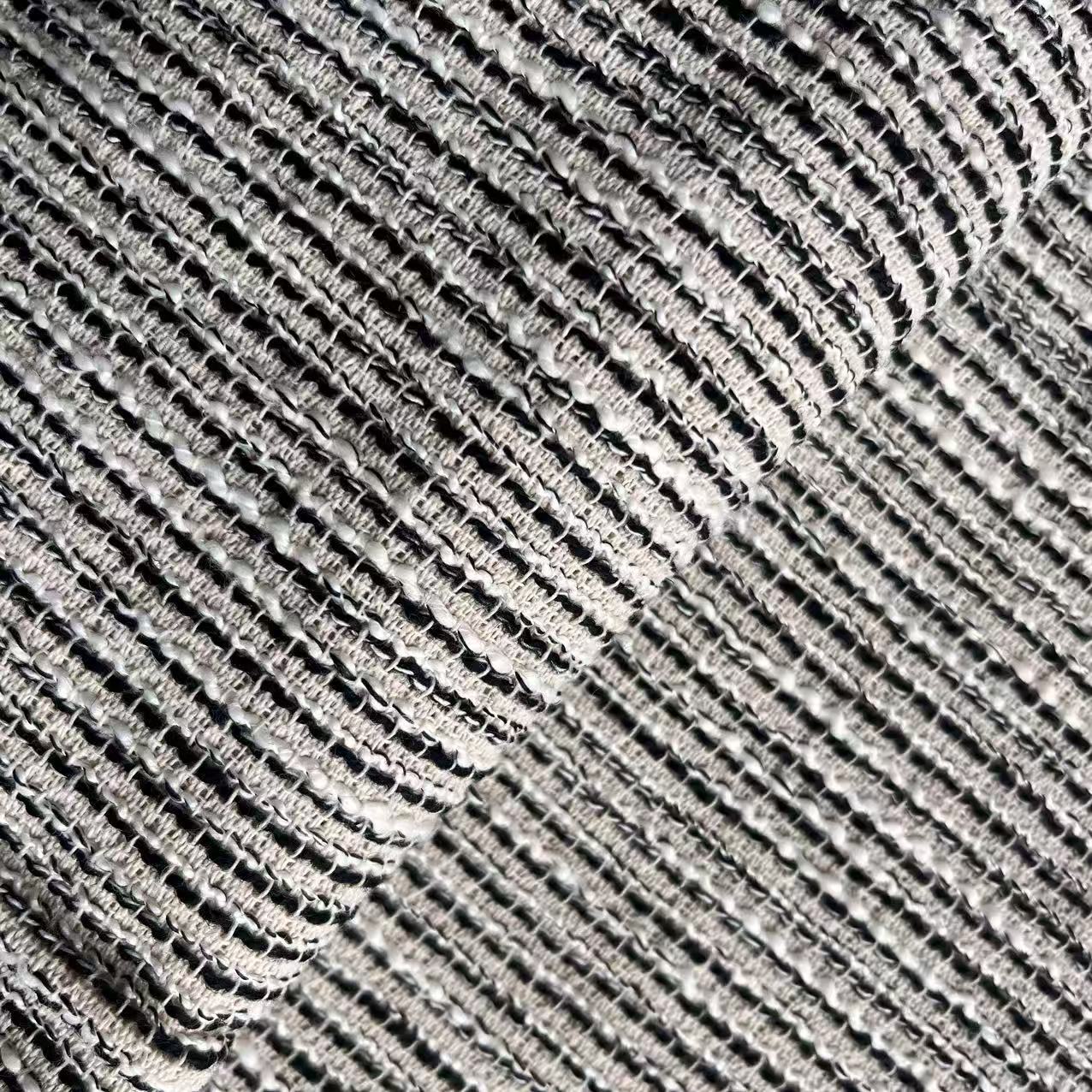 Picture of Slub Chanel Black and White Striped Fabric Women's Bags Shoes Material Tweed Woven Hat Children's Clothing Fashion Fabric
