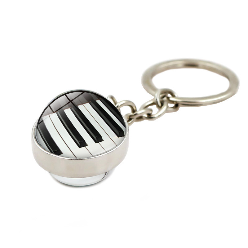 Picture of Music Symbol Piano Keys Time Gem Glass Ball Keychain Pendant Metal Key Chain Creative Small Gift