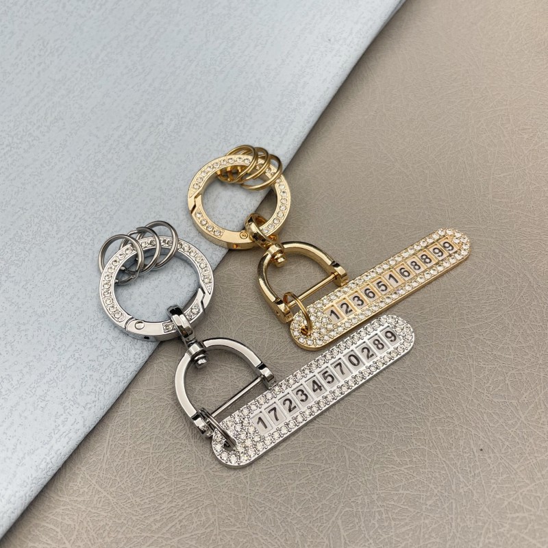 Picture of Diamond-Encrusted Creative Car Keychain with Anti-Lost Phone Number Plate Exquisite Key Chain Key Ring Jewelry Factory Wholesale