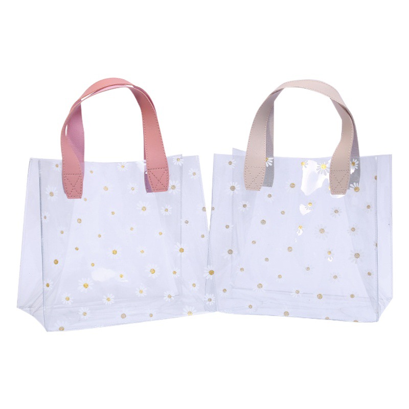 Small chrysanthemum transparent PVC handbag thickened with hand gift bag candy bag Teacher's Day gift packaging bag