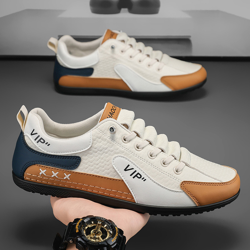 Men's shoes spring new one-foot casual board shoes leather surface waterproof non-slip soft sole versatile beanie shoes men's cross-border
