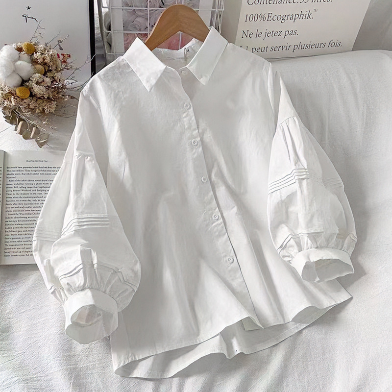 Korean early spring new shirt design sense white shirt coat women's popular this year beautiful small shirt long sleeve top