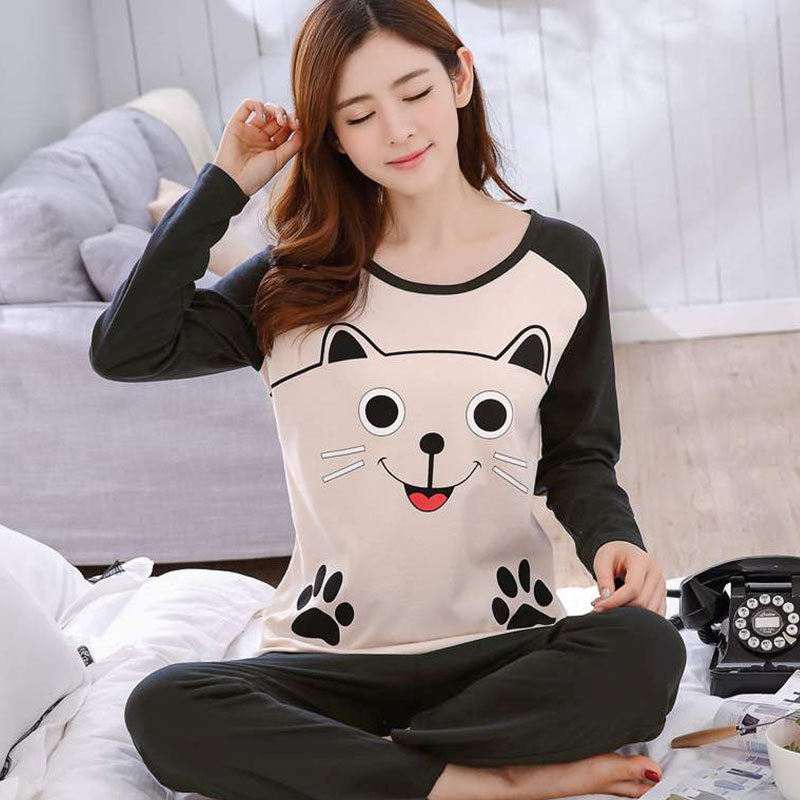 Picture of Wholesale spring and autumn winter pajamas women's thin long sleeve trousers cartoon cute wind small student home clothes suit