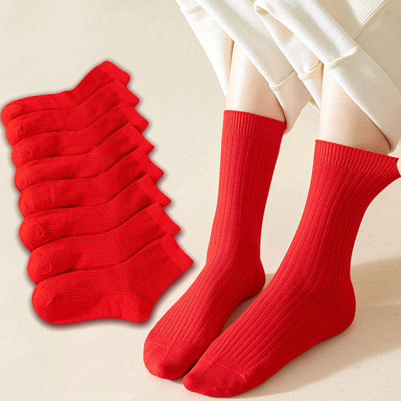 Cross-border Foreign Trade New Year's Red Socks Autumn and Winter Mid-tube Socks Women's Socks ins Trendy Year of the Snake Good Luck Festive Socks